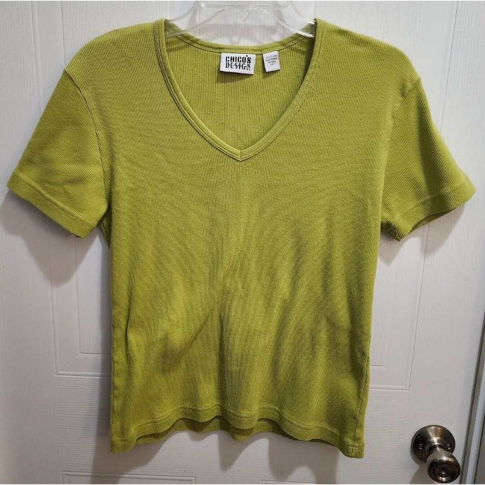 Chico's Design Women's Short Sleeve Tee Shirt Top Ribbed Cotton Green Size 1 (M)